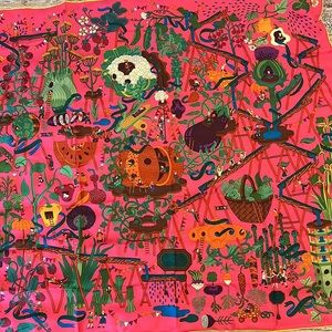 Hermès Le Potager Extraordinaire Silk Twill Scarf 90cm Pink Green Yellow